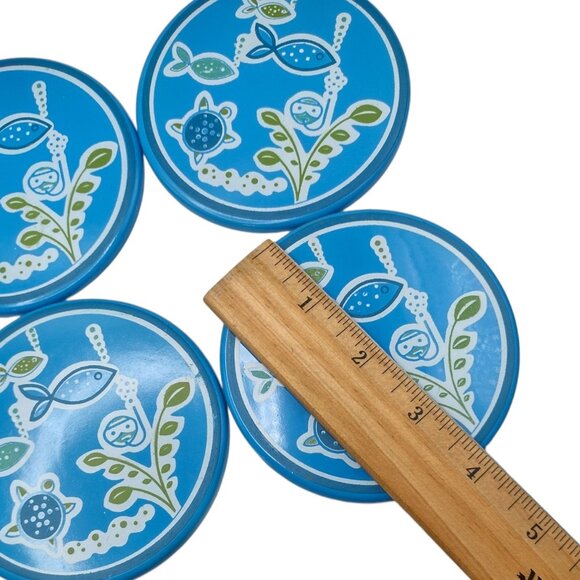 Set Of 4 Vintage Fish & Scuba Diver Blue Ceramic Coasters Holder Ocean Nautical - Picture 5 of 6